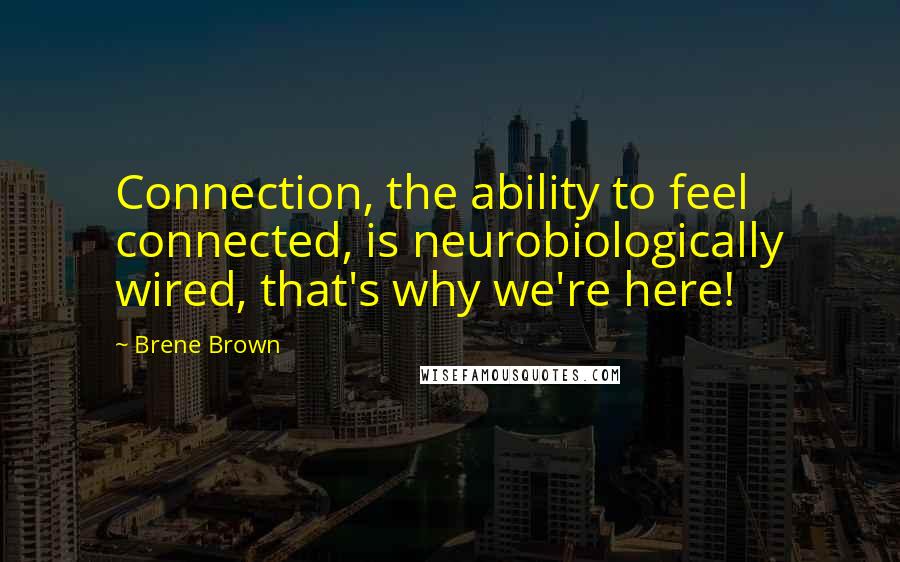 Brene Brown Quotes: Connection, the ability to feel connected, is neurobiologically wired, that's why we're here!