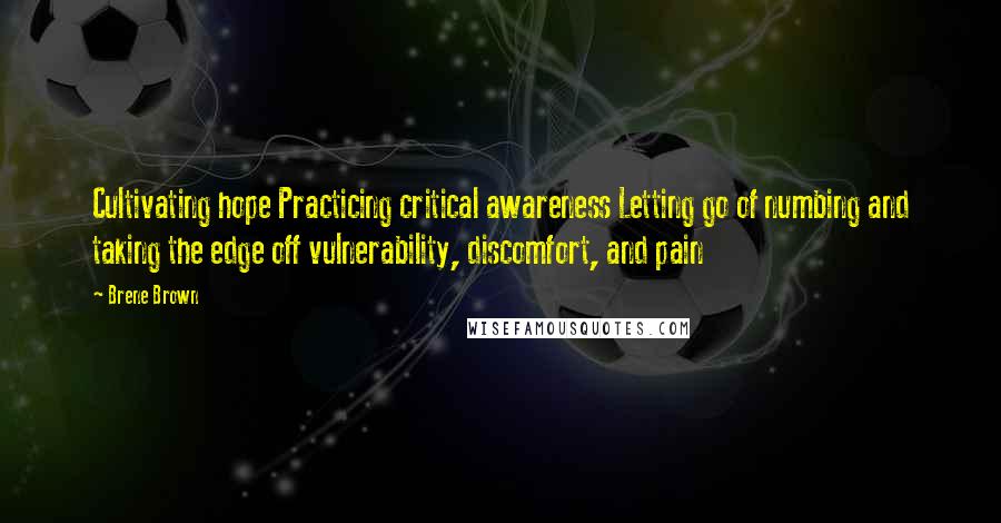 Brene Brown Quotes: Cultivating hope Practicing critical awareness Letting go of numbing and taking the edge off vulnerability, discomfort, and pain