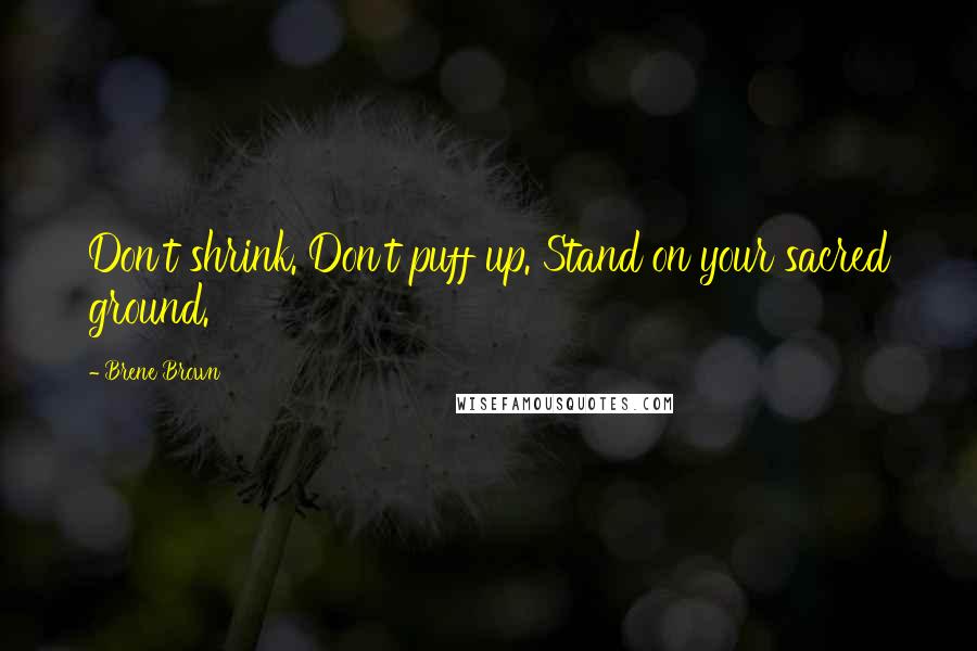 Brene Brown Quotes: Don't shrink. Don't puff up. Stand on your sacred ground.