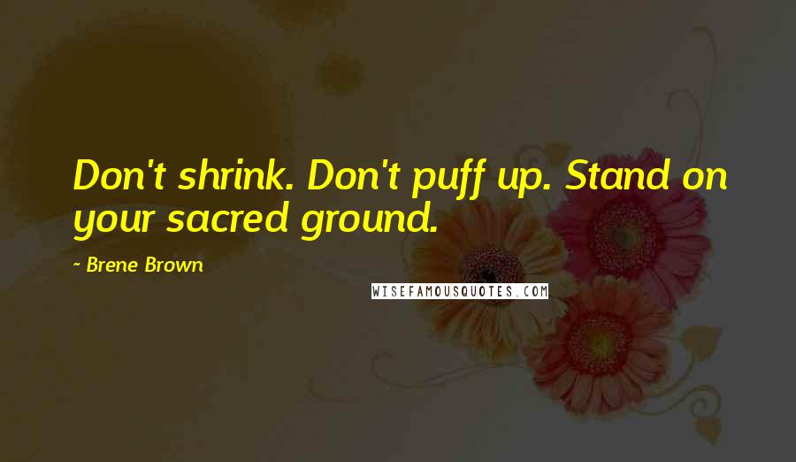 Brene Brown Quotes: Don't shrink. Don't puff up. Stand on your sacred ground.