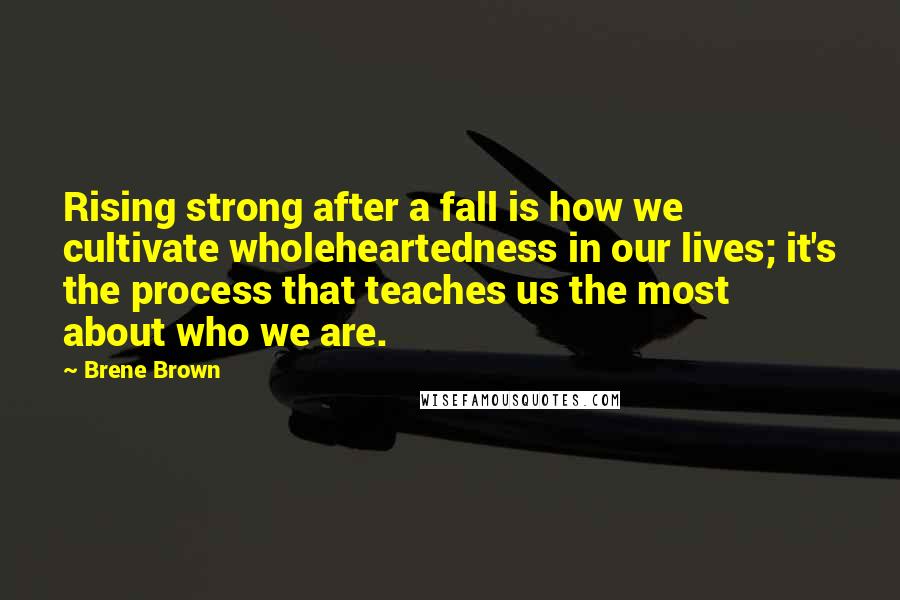 Brene Brown Quotes: Rising strong after a fall is how we cultivate wholeheartedness in our lives; it's the process that teaches us the most about who we are.