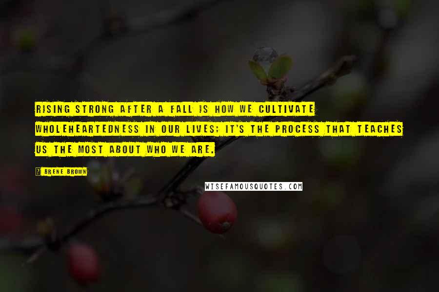 Brene Brown Quotes: Rising strong after a fall is how we cultivate wholeheartedness in our lives; it's the process that teaches us the most about who we are.