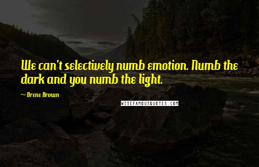 Brene Brown Quotes: We can't selectively numb emotion. Numb the dark and you numb the light.