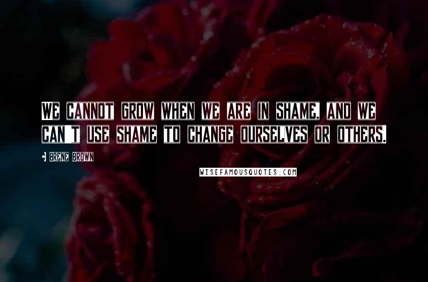 Brene Brown Quotes: We cannot grow when we are in shame, and we can't use shame to change ourselves or others.