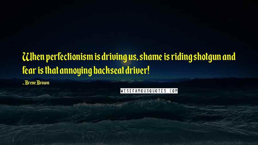 Brene Brown Quotes: When perfectionism is driving us, shame is riding shotgun and fear is that annoying backseat driver!