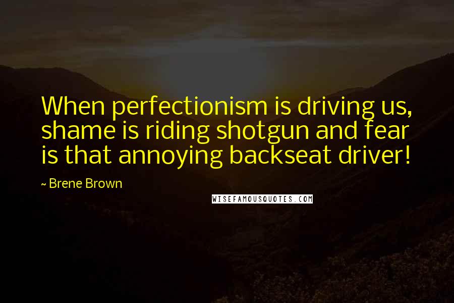 Brene Brown Quotes: When perfectionism is driving us, shame is riding shotgun and fear is that annoying backseat driver!