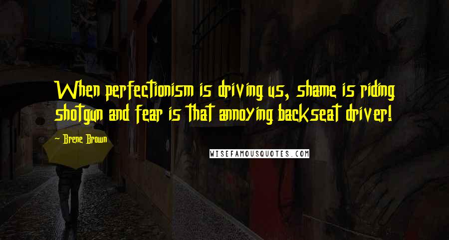 Brene Brown Quotes: When perfectionism is driving us, shame is riding shotgun and fear is that annoying backseat driver!