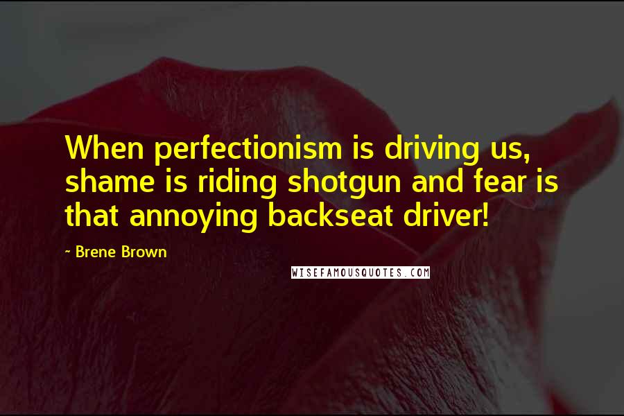 Brene Brown Quotes: When perfectionism is driving us, shame is riding shotgun and fear is that annoying backseat driver!