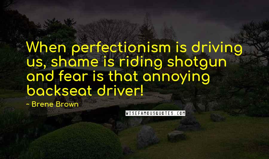 Brene Brown Quotes: When perfectionism is driving us, shame is riding shotgun and fear is that annoying backseat driver!