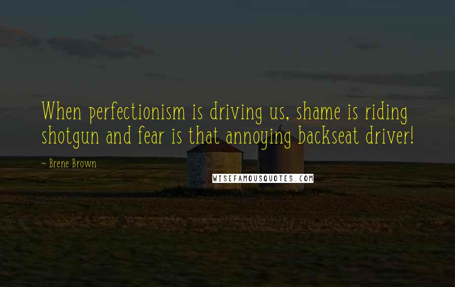 Brene Brown Quotes: When perfectionism is driving us, shame is riding shotgun and fear is that annoying backseat driver!
