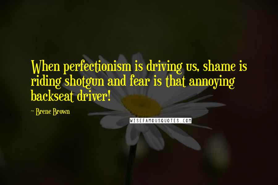 Brene Brown Quotes: When perfectionism is driving us, shame is riding shotgun and fear is that annoying backseat driver!