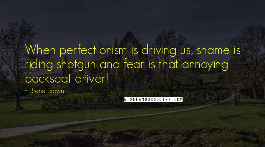 Brene Brown Quotes: When perfectionism is driving us, shame is riding shotgun and fear is that annoying backseat driver!