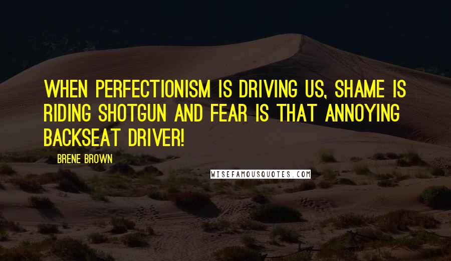 Brene Brown Quotes: When perfectionism is driving us, shame is riding shotgun and fear is that annoying backseat driver!