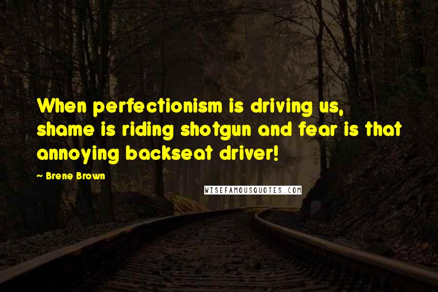 Brene Brown Quotes: When perfectionism is driving us, shame is riding shotgun and fear is that annoying backseat driver!