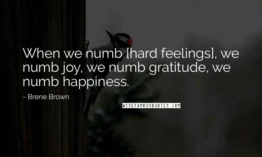 Brene Brown Quotes: When we numb [hard feelings], we numb joy, we numb gratitude, we numb happiness.