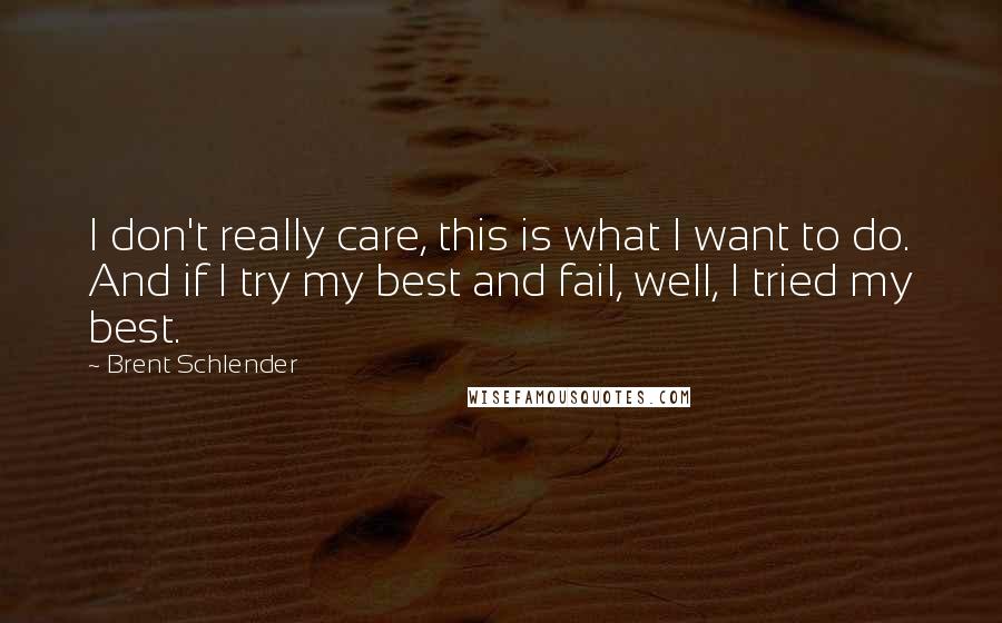 Brent Schlender Quotes: I don't really care, this is what I want to do. And if I try my best and fail, well, I tried my best.