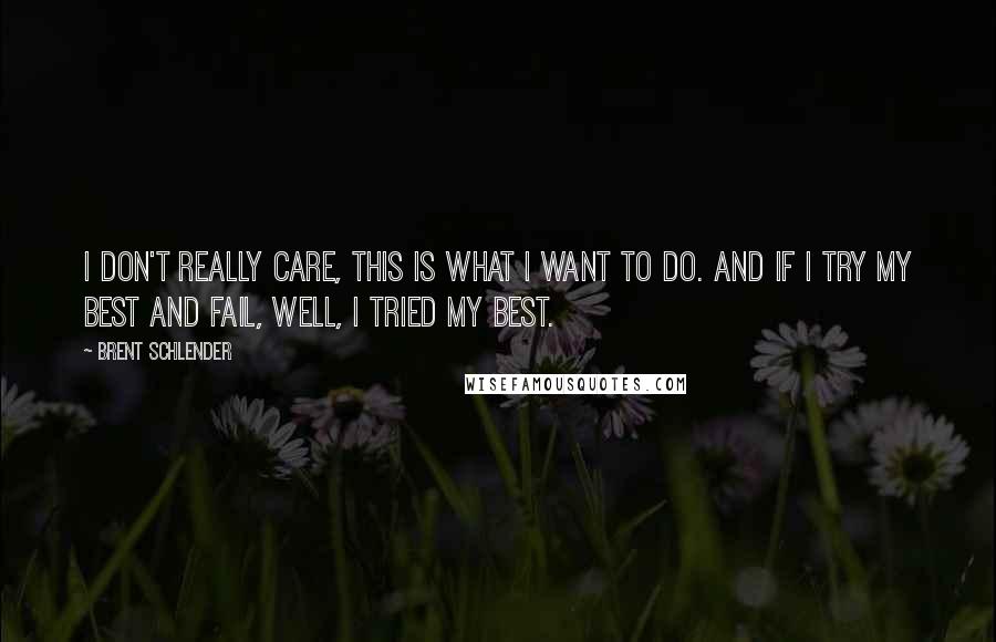 Brent Schlender Quotes: I don't really care, this is what I want to do. And if I try my best and fail, well, I tried my best.