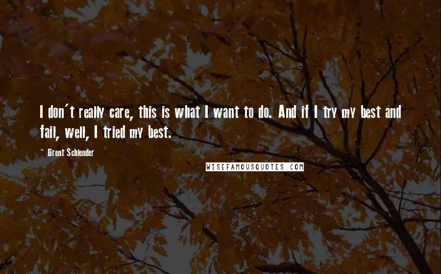 Brent Schlender Quotes: I don't really care, this is what I want to do. And if I try my best and fail, well, I tried my best.