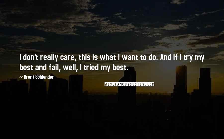 Brent Schlender Quotes: I don't really care, this is what I want to do. And if I try my best and fail, well, I tried my best.