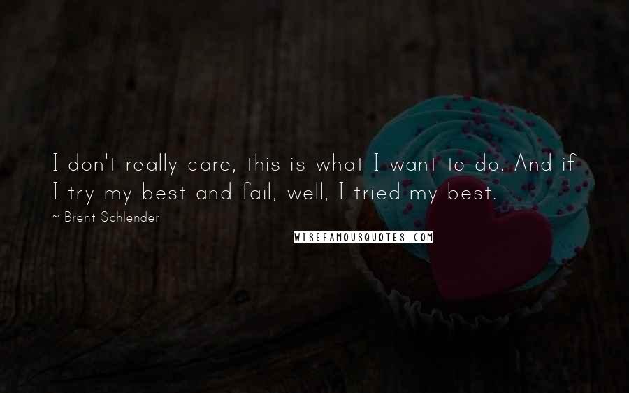 Brent Schlender Quotes: I don't really care, this is what I want to do. And if I try my best and fail, well, I tried my best.