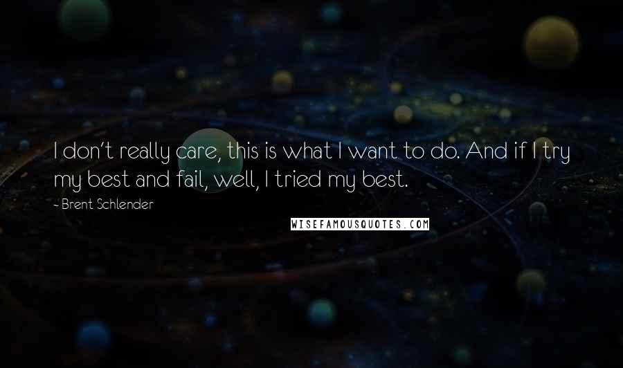 Brent Schlender Quotes: I don't really care, this is what I want to do. And if I try my best and fail, well, I tried my best.