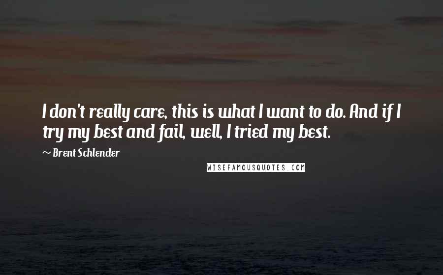 Brent Schlender Quotes: I don't really care, this is what I want to do. And if I try my best and fail, well, I tried my best.