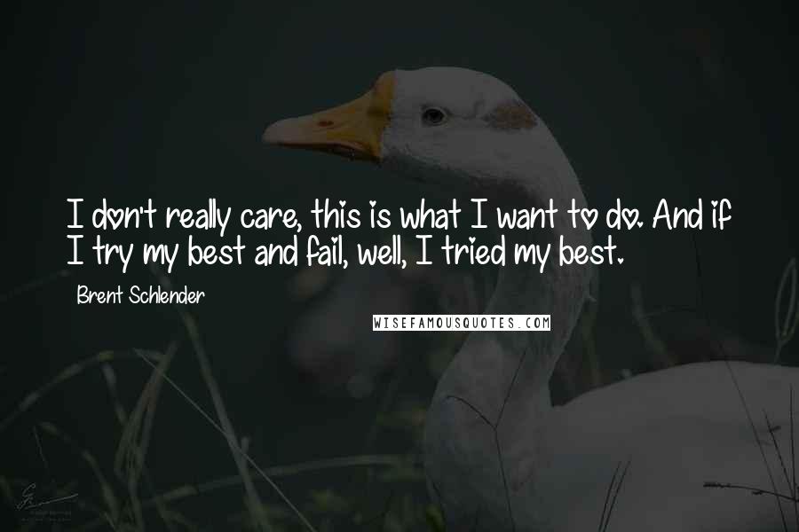 Brent Schlender Quotes: I don't really care, this is what I want to do. And if I try my best and fail, well, I tried my best.