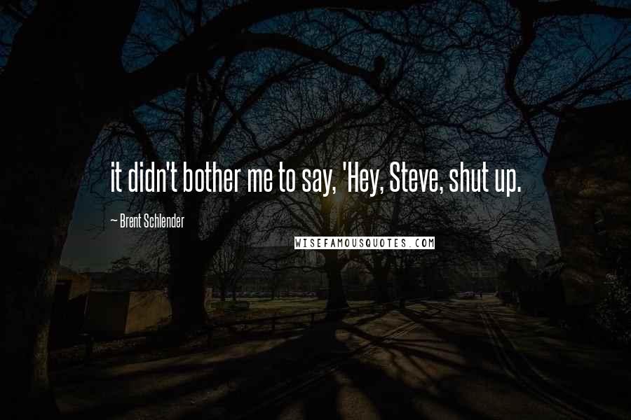 Brent Schlender Quotes: it didn't bother me to say, 'Hey, Steve, shut up.