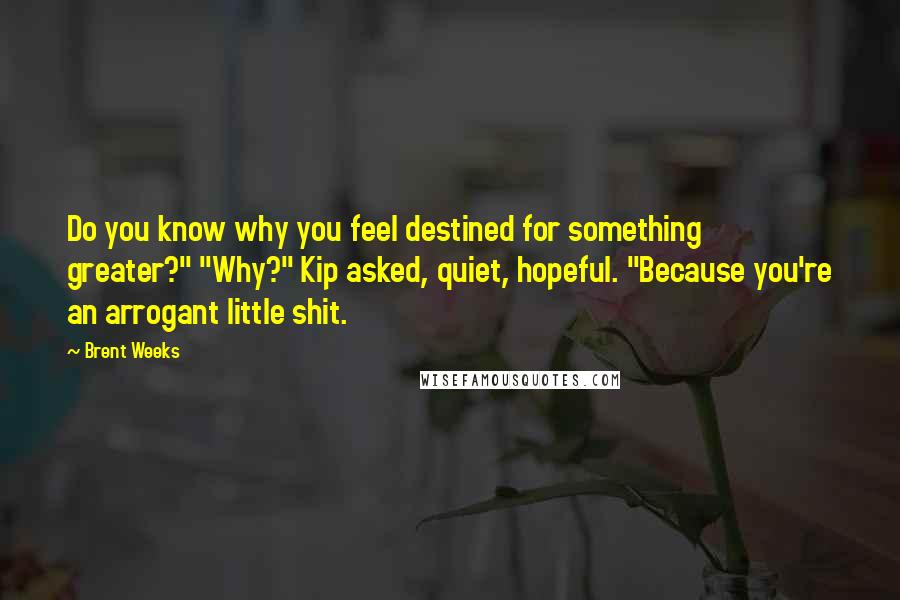 Brent Weeks Quotes: Do you know why you feel destined for something greater?" "Why?" Kip asked, quiet, hopeful. "Because you're an arrogant little shit.