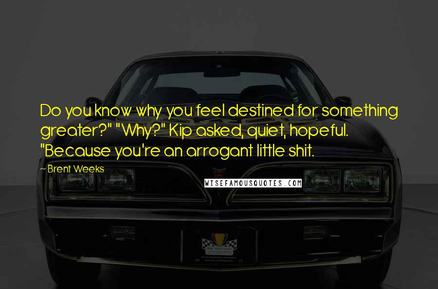 Brent Weeks Quotes: Do you know why you feel destined for something greater?" "Why?" Kip asked, quiet, hopeful. "Because you're an arrogant little shit.