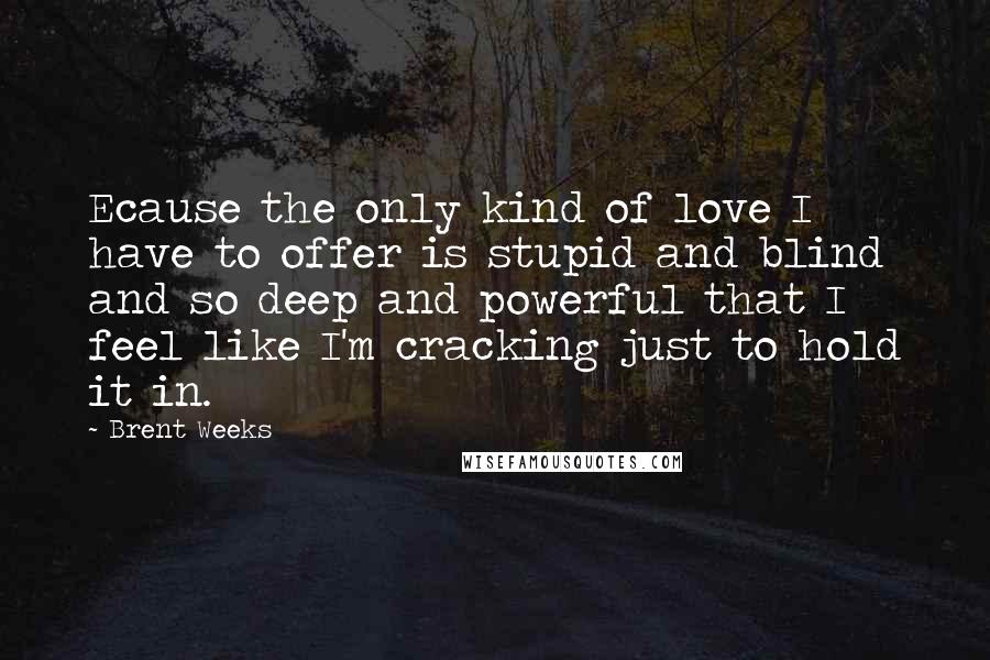 Brent Weeks Quotes: Ecause the only kind of love I have to offer is stupid and blind and so deep and powerful that I feel like I'm cracking just to hold it in.