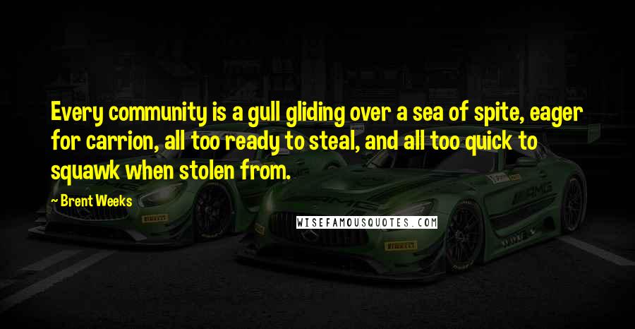 Brent Weeks Quotes: Every community is a gull gliding over a sea of spite, eager for carrion, all too ready to steal, and all too quick to squawk when stolen from.