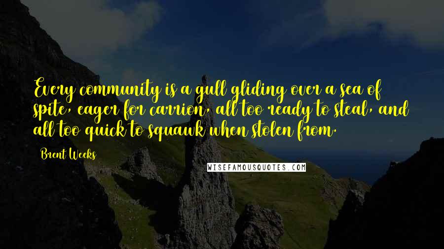 Brent Weeks Quotes: Every community is a gull gliding over a sea of spite, eager for carrion, all too ready to steal, and all too quick to squawk when stolen from.