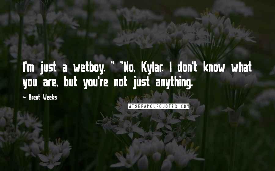 Brent Weeks Quotes: I'm just a wetboy. " "No, Kylar. I don't know what you are, but you're not just anything.