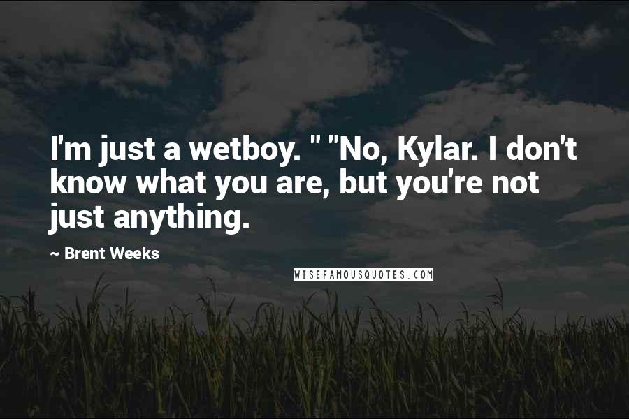 Brent Weeks Quotes: I'm just a wetboy. " "No, Kylar. I don't know what you are, but you're not just anything.