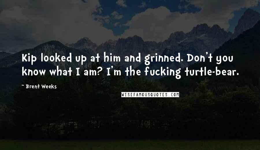 Brent Weeks Quotes: Kip looked up at him and grinned. Don't you know what I am? I'm the fucking turtle-bear.