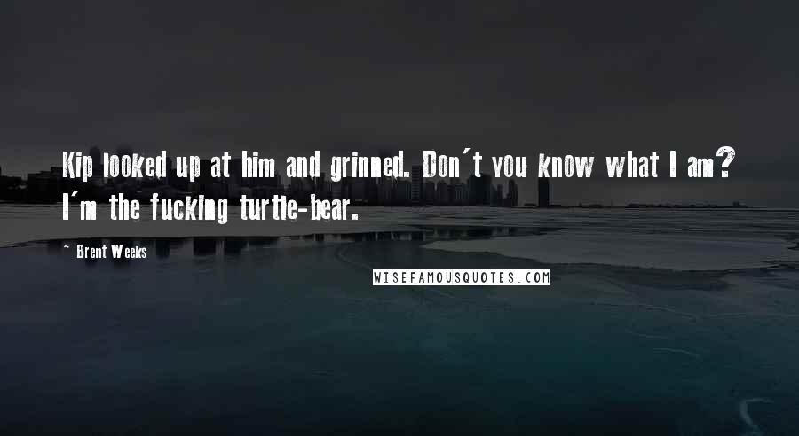 Brent Weeks Quotes: Kip looked up at him and grinned. Don't you know what I am? I'm the fucking turtle-bear.