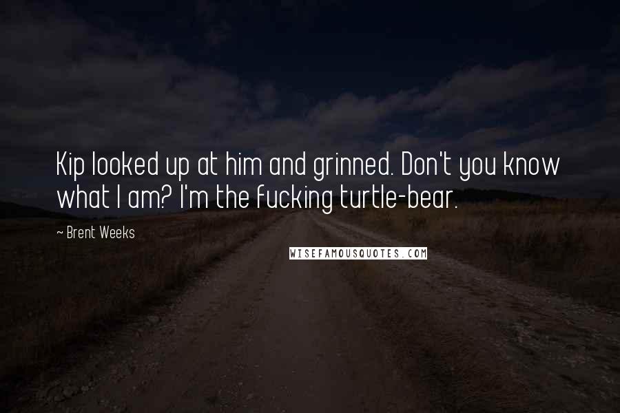 Brent Weeks Quotes: Kip looked up at him and grinned. Don't you know what I am? I'm the fucking turtle-bear.