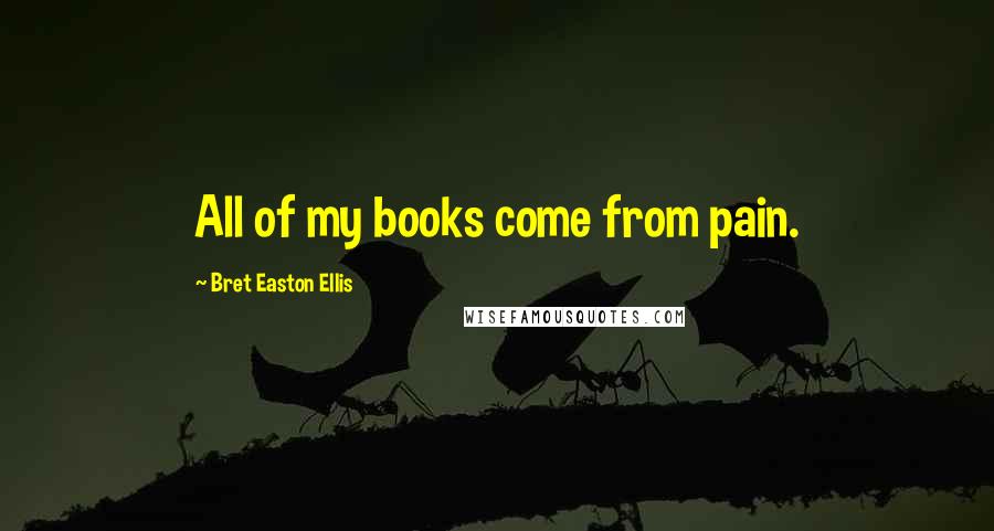 Bret Easton Ellis Quotes: All of my books come from pain.