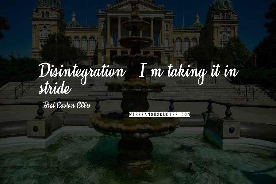 Bret Easton Ellis Quotes: Disintegration---I'm taking it in stride.