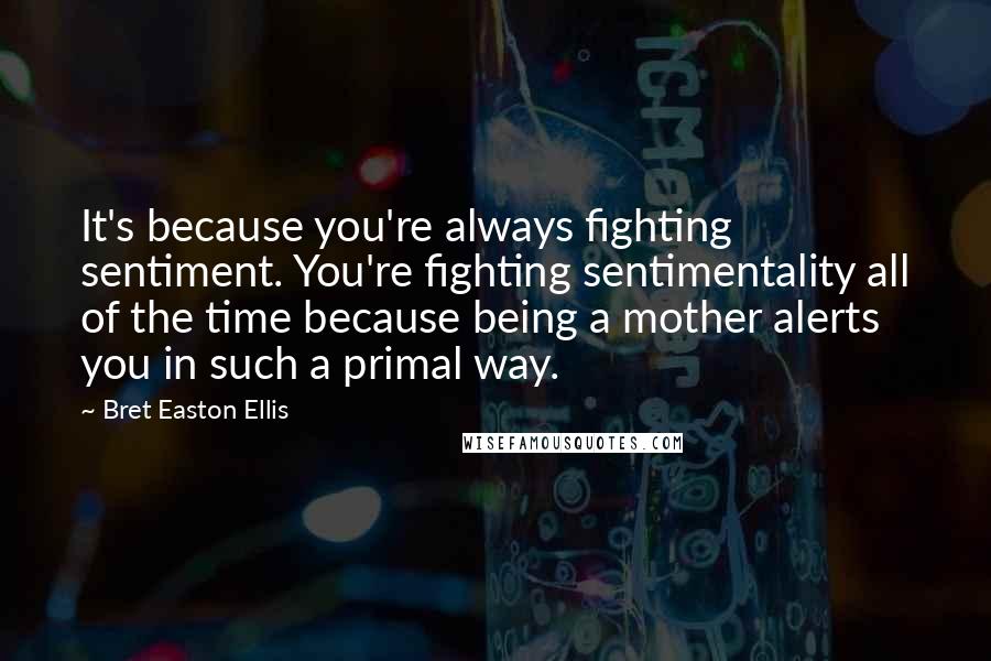 Bret Easton Ellis Quotes: It's because you're always fighting sentiment. You're fighting sentimentality all of the time because being a mother alerts you in such a primal way.