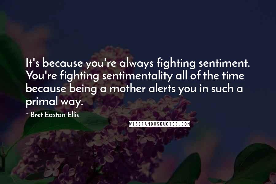 Bret Easton Ellis Quotes: It's because you're always fighting sentiment. You're fighting sentimentality all of the time because being a mother alerts you in such a primal way.