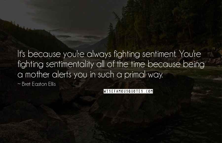 Bret Easton Ellis Quotes: It's because you're always fighting sentiment. You're fighting sentimentality all of the time because being a mother alerts you in such a primal way.