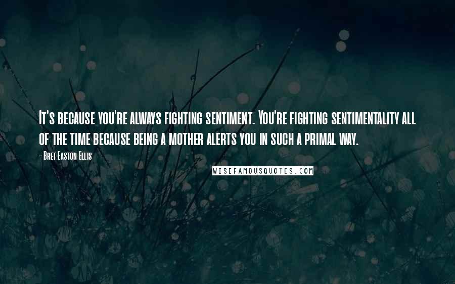 Bret Easton Ellis Quotes: It's because you're always fighting sentiment. You're fighting sentimentality all of the time because being a mother alerts you in such a primal way.