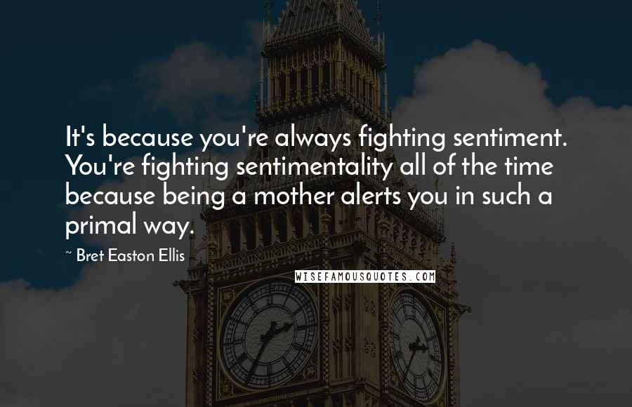 Bret Easton Ellis Quotes: It's because you're always fighting sentiment. You're fighting sentimentality all of the time because being a mother alerts you in such a primal way.