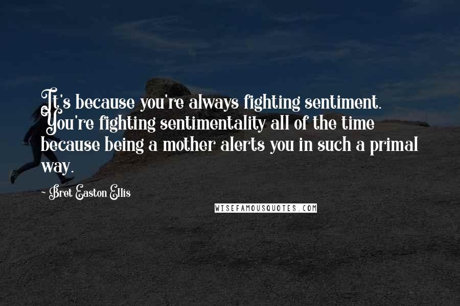 Bret Easton Ellis Quotes: It's because you're always fighting sentiment. You're fighting sentimentality all of the time because being a mother alerts you in such a primal way.