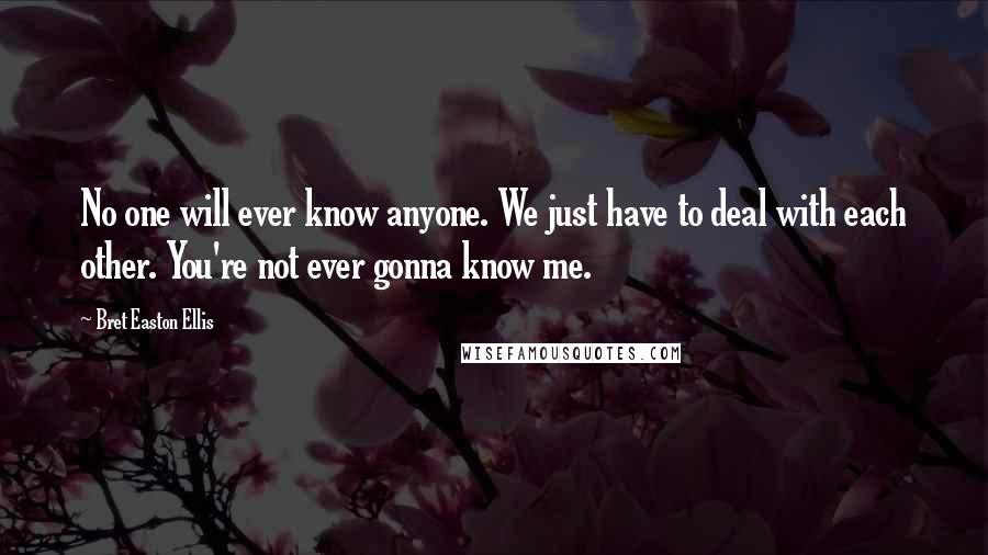 Bret Easton Ellis Quotes: No one will ever know anyone. We just have to deal with each other. You're not ever gonna know me.