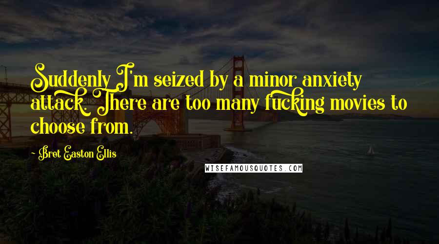 Bret Easton Ellis Quotes: Suddenly I'm seized by a minor anxiety attack. There are too many fucking movies to choose from.