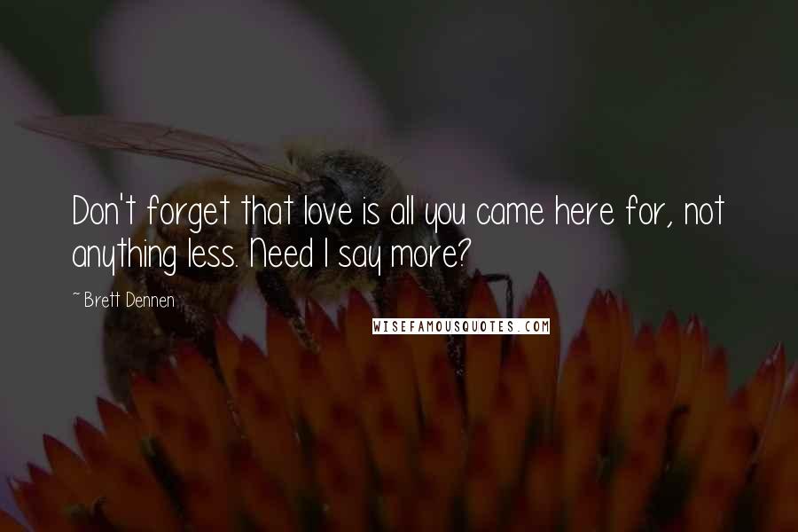 Brett Dennen Quotes: Don't forget that love is all you came here for, not anything less. Need I say more?