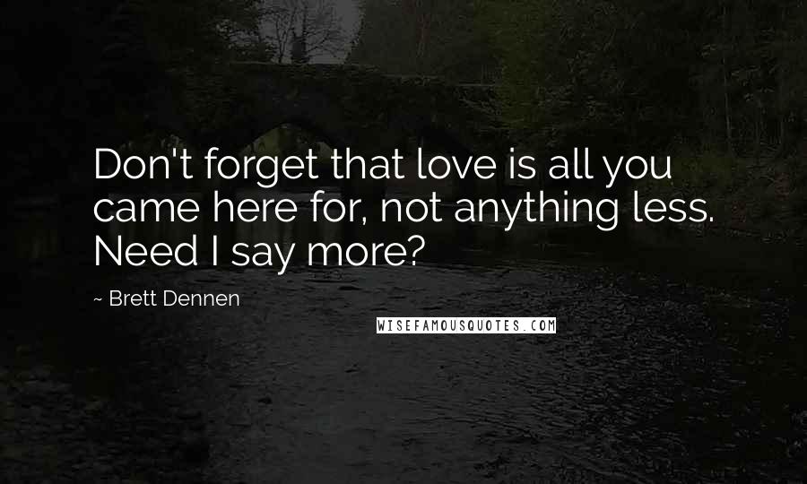Brett Dennen Quotes: Don't forget that love is all you came here for, not anything less. Need I say more?